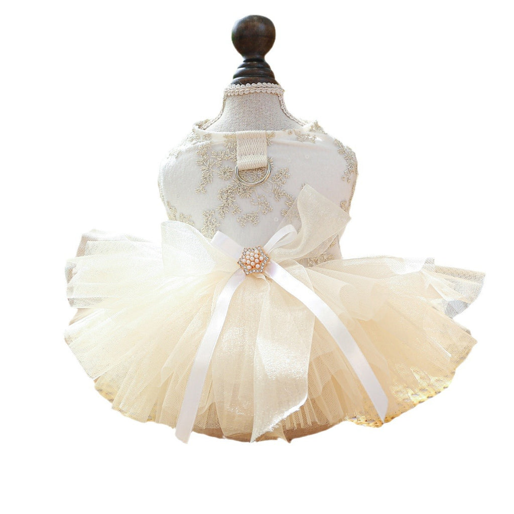 Luxury Ivory Lace Pet Bridal Tutu Dress, Elegant Tulle Wedding Gown Harness for Small Breed Dogs and Cats