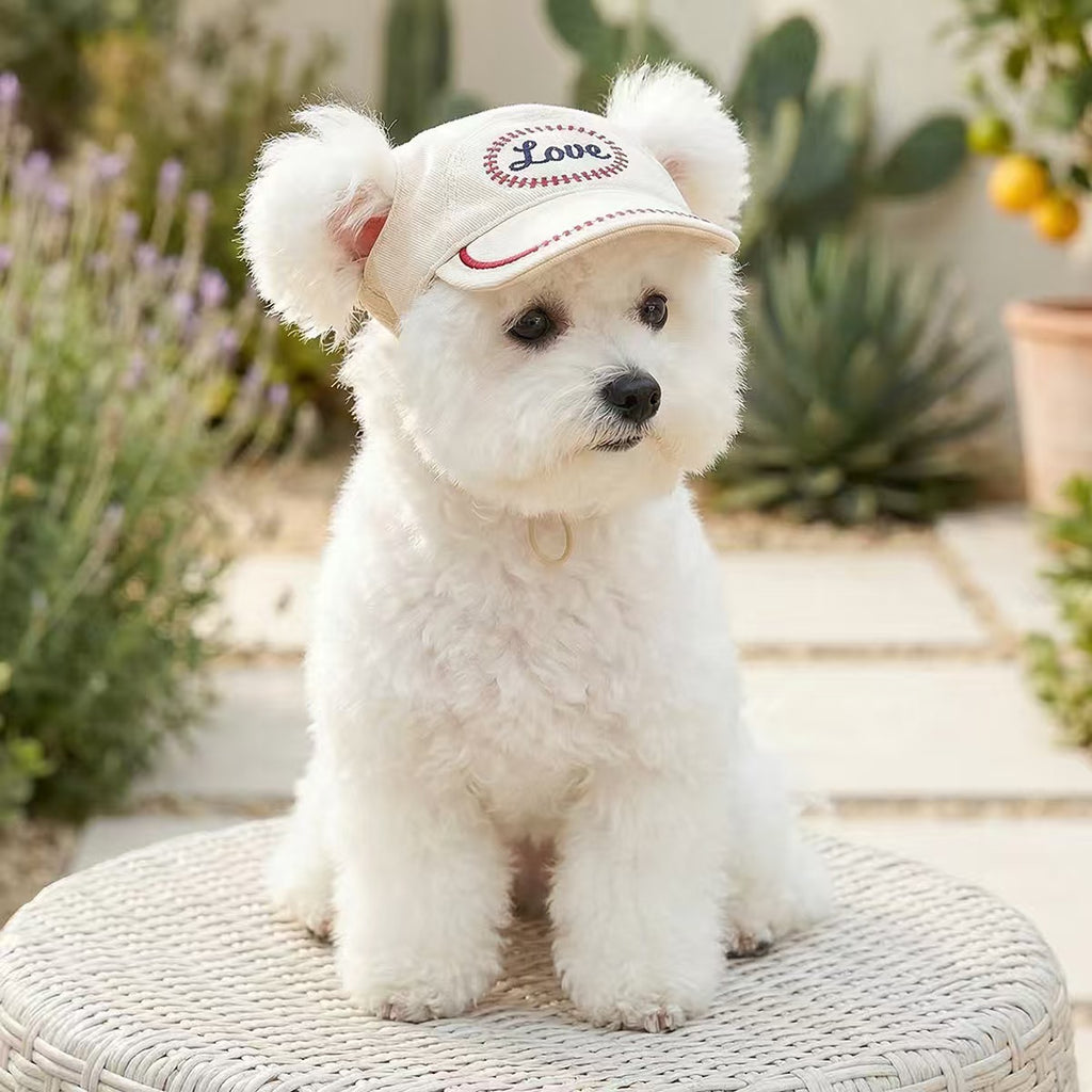 Summer Sun Protection Pet Baseball Hat, Cute Embroidery Adjustable Puppy Visor Cap for Small Breeds