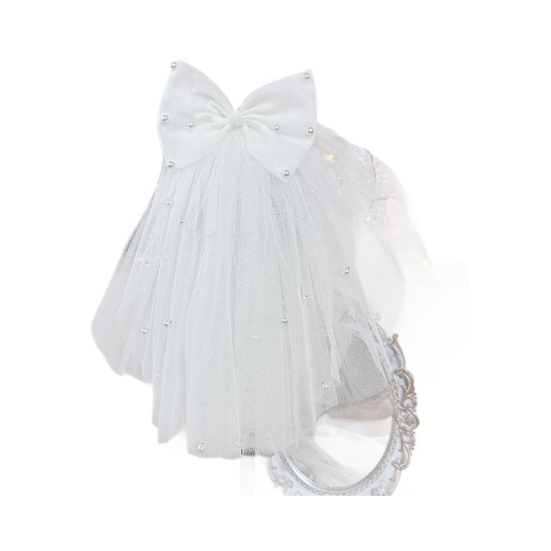 Luxury Satin Bow Pearl Dog Bridal Veil, Soft Tulle Wedding Hair Veil for Small Breed Puppies